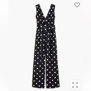 NWT J.Crew Wide-Leg Polka Dot Jumpsuit in Satin-Backed Crepe Black & Ivory AD093